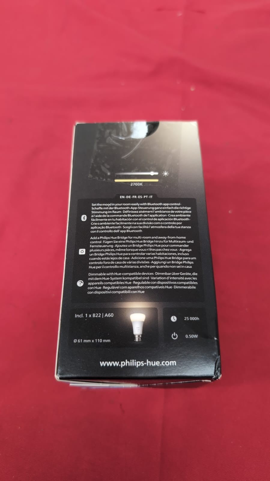 Philips Hue White Single Smart Bulb LED B22 75W, Works with Alexa,(Box damaged)