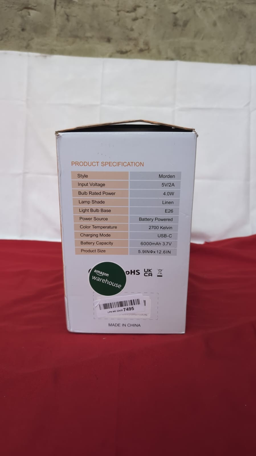 Cordless Rechargeable Table Lamp (box damaged - small chip on plastic collar)