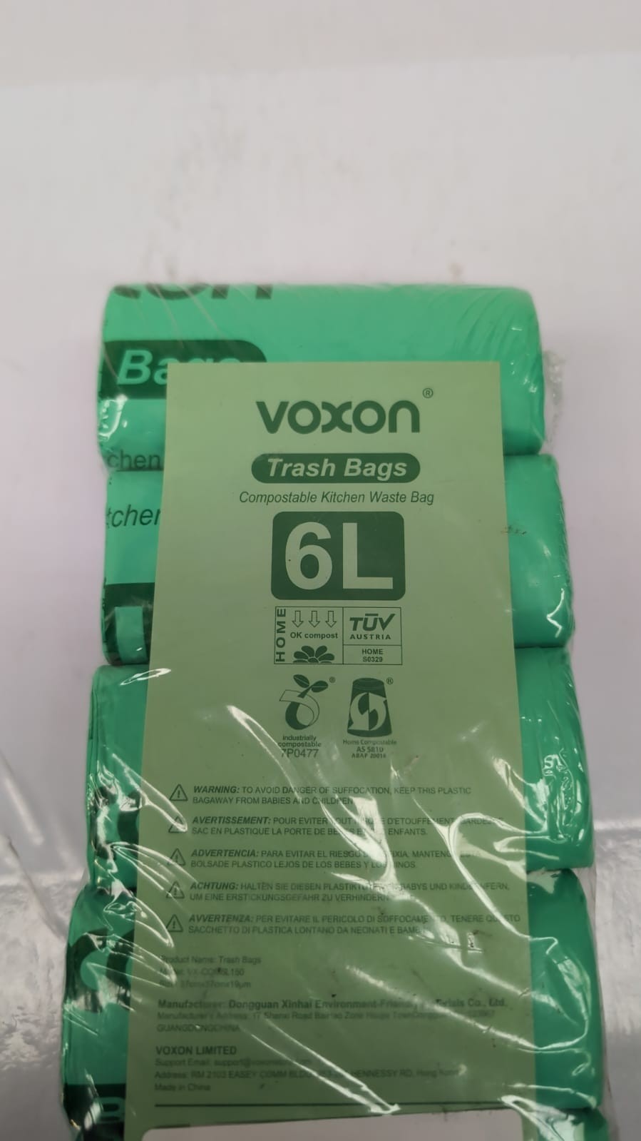 VOXON 100% Biodegradable Food Waste Bags, 6 L x 150 Counts Compostable Bin Liner
