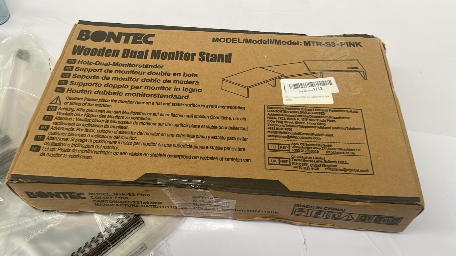BONTEC Dual Monitor Stand Riser, Desktop Organizer Stand with Smartphone Holder