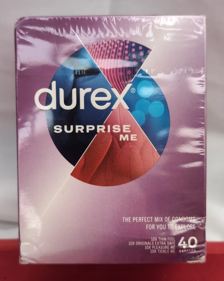 Durex Surprise Me Variety Pack Condoms, 40 Count - Thin Feel, Extra Safe,