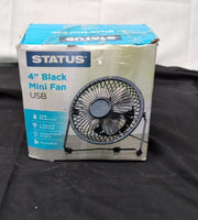 Status 4 Inch USB Desk Fan, Mini Portable, Single Speed, Black, (USED)