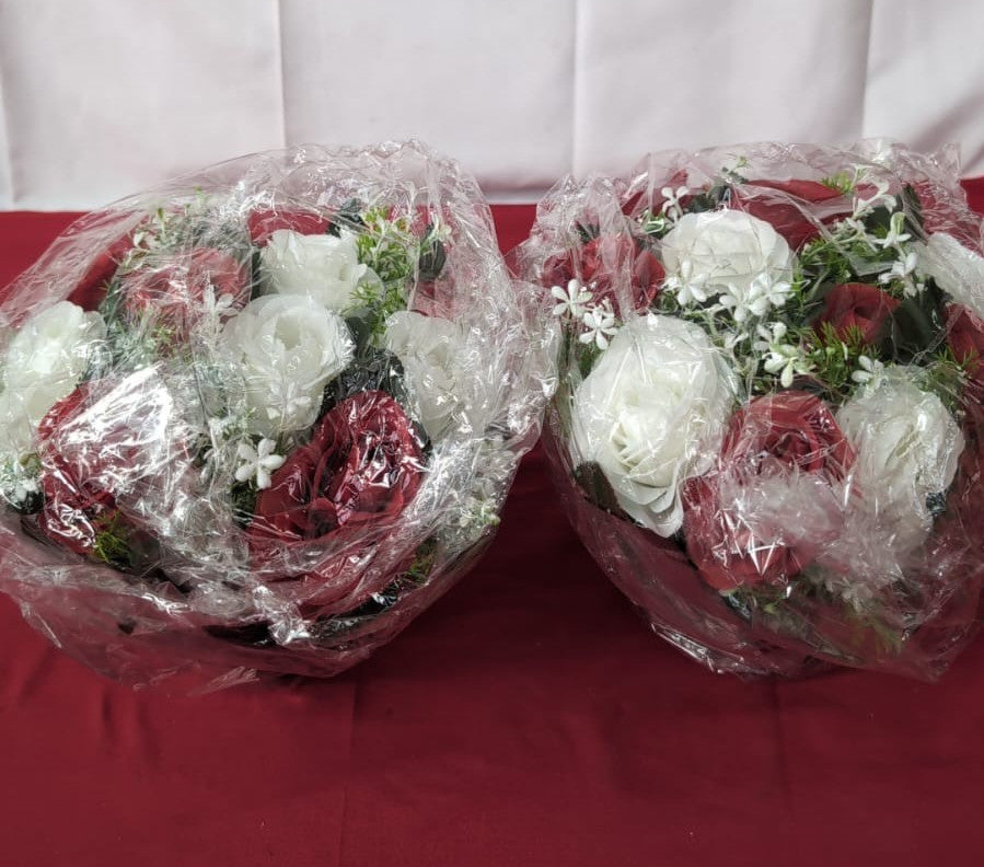 Pack of 2 Artificial Roses Silk Flower Bouquet Office Desk Home Decoration Party