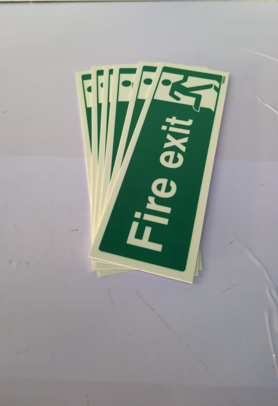 Fire Exit Signs Self Adhesive Vinyl  30cm x 10cm Fire Exit Sticker Pack of 6