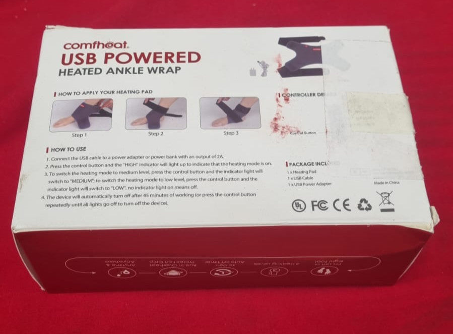 comfheat Heated Ankle Wrap Brace for Arthritis Pain Relief, USB (box damaged)