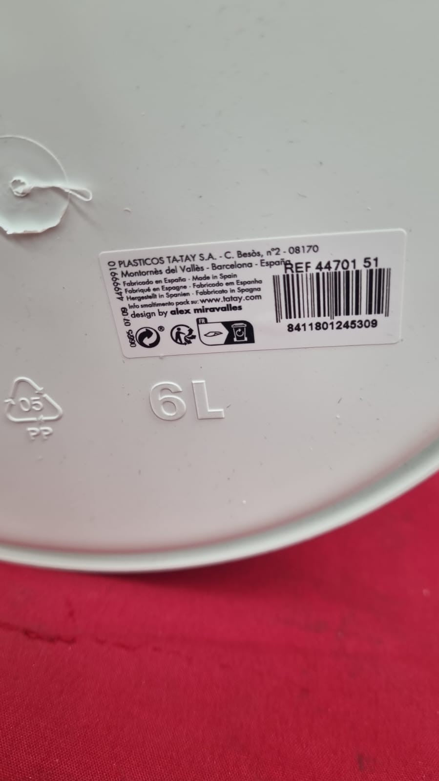 TATAY Bathroom Bin with Tipping Lid, 6L Capacity, White