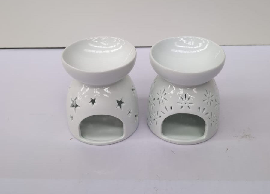 Essential Oil Burners Set of 2, Ceramic Wax Melt Burners White