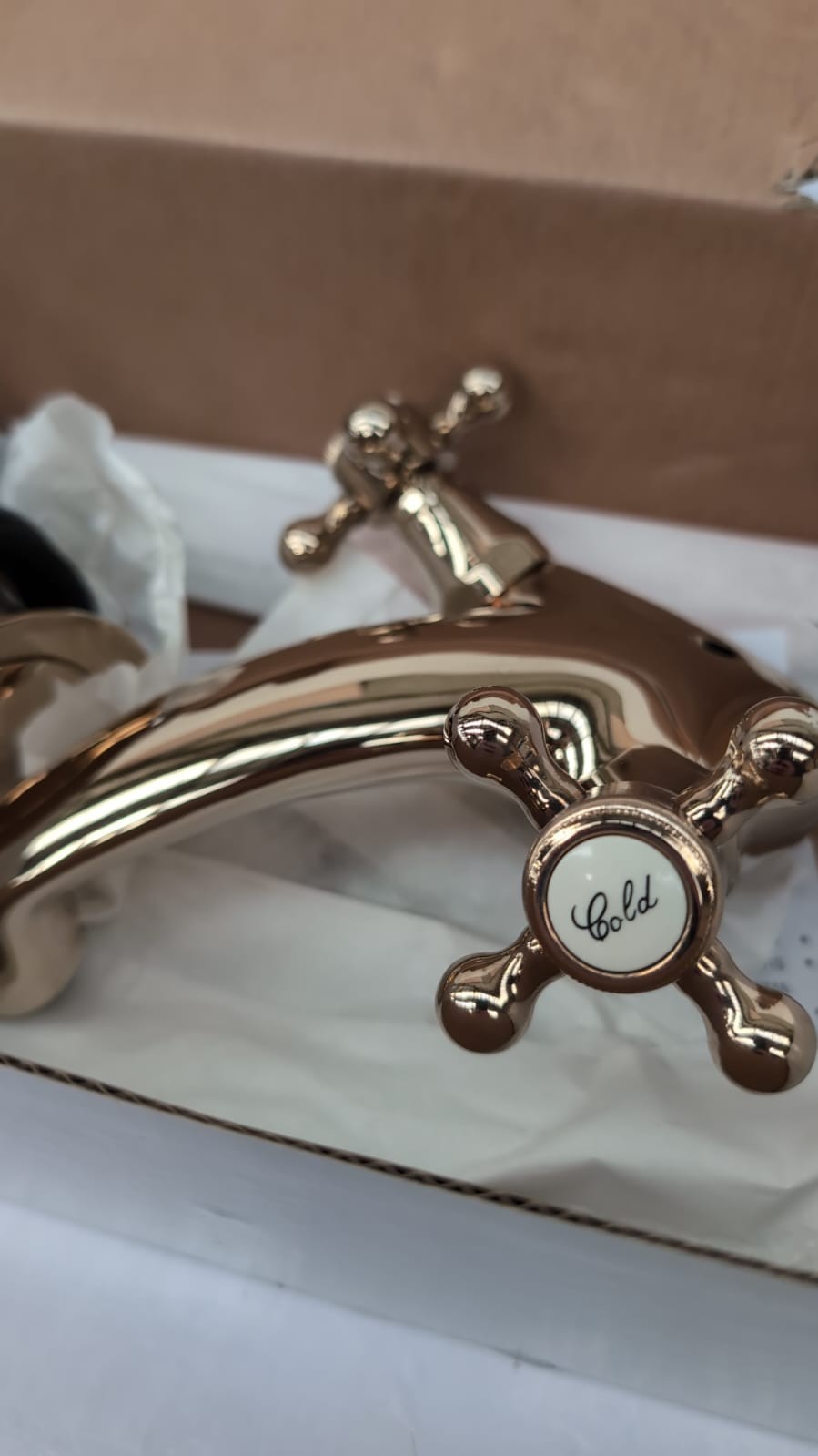 Deva Tudor Bathroom Basin Mixer Tap in Gold  Dual Cross Handle( box opened)