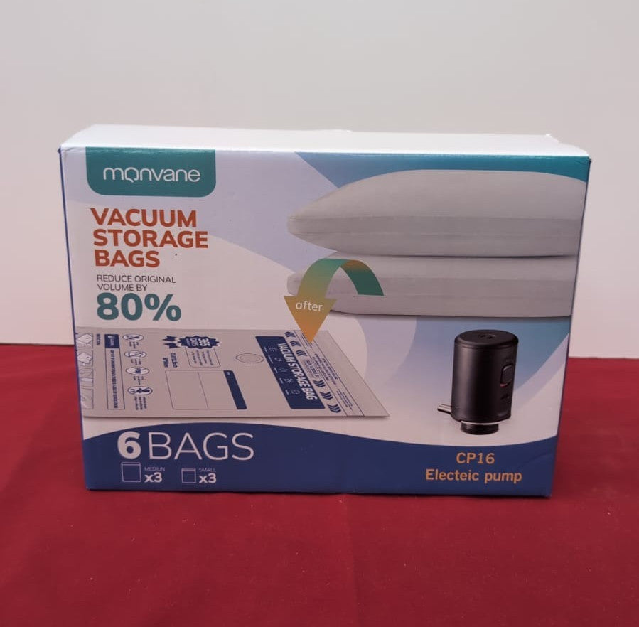 MONVANE Vacuum Bags for Clothes with Wireless Electric Pump, Pack of 6