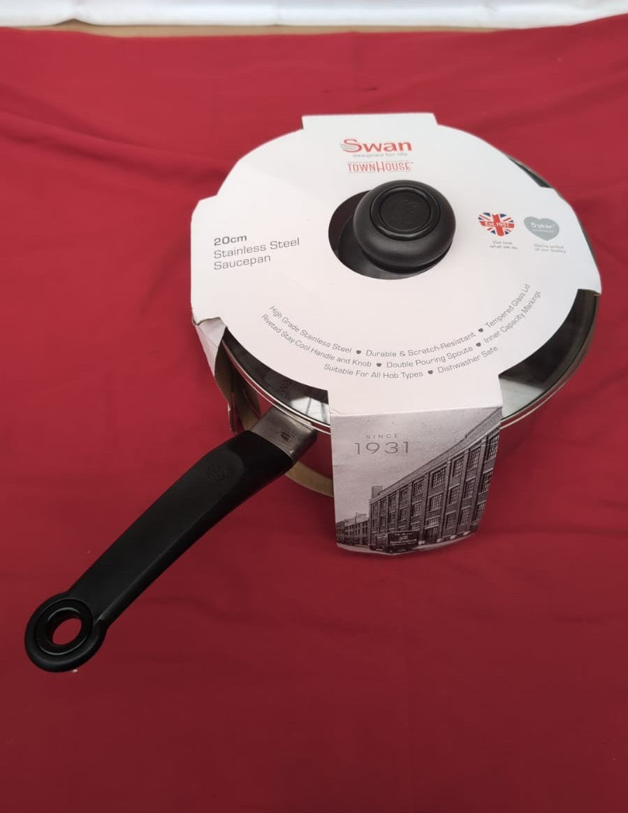 Swan  Townhouse 20cm Stainless Steel Saucepan with Glass Lid(packaging damaged)