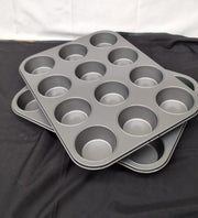 2 Pack 12 Cup Large Muffin Pan, Non-Stick Cupcake Tray Baking Mould, Grey