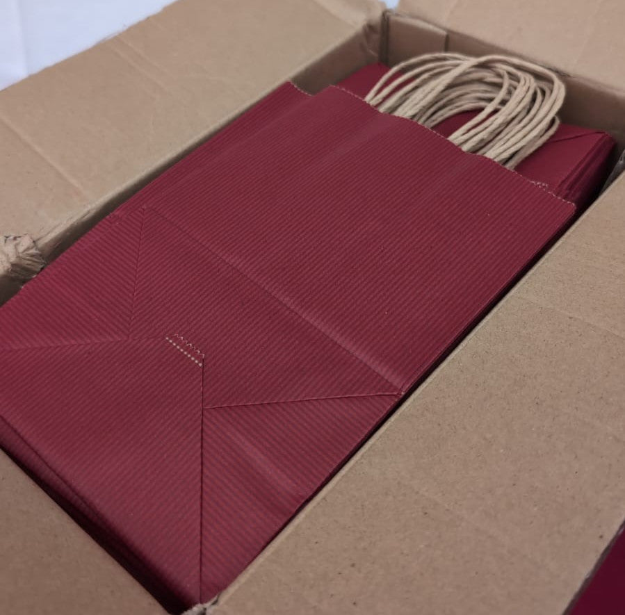 100Pack Red Paper with Handles Bulk Kraft Shopping Bags, Recyclable