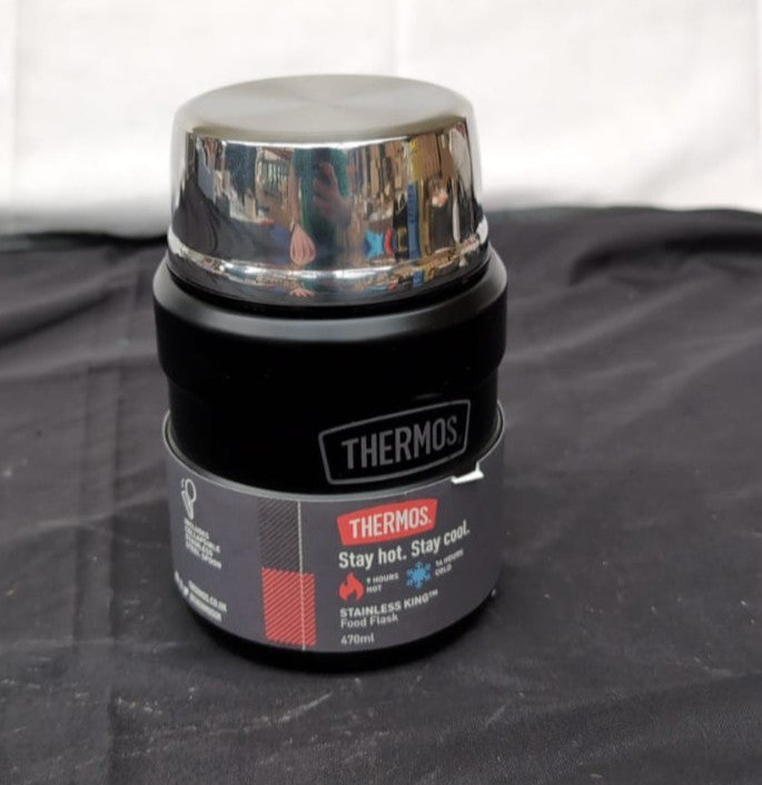 Thermos Stainless King Food Flask, 470ml Sleek ,Black( warehouse damage)