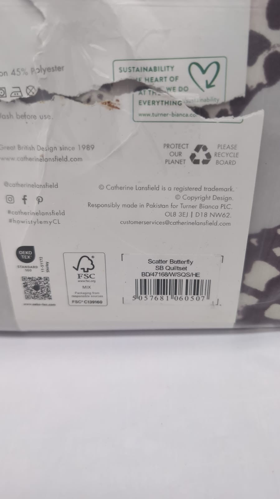 Catherine Lansfield  Scatter Butterfly Single Duvet Cover Set (pack damaged)