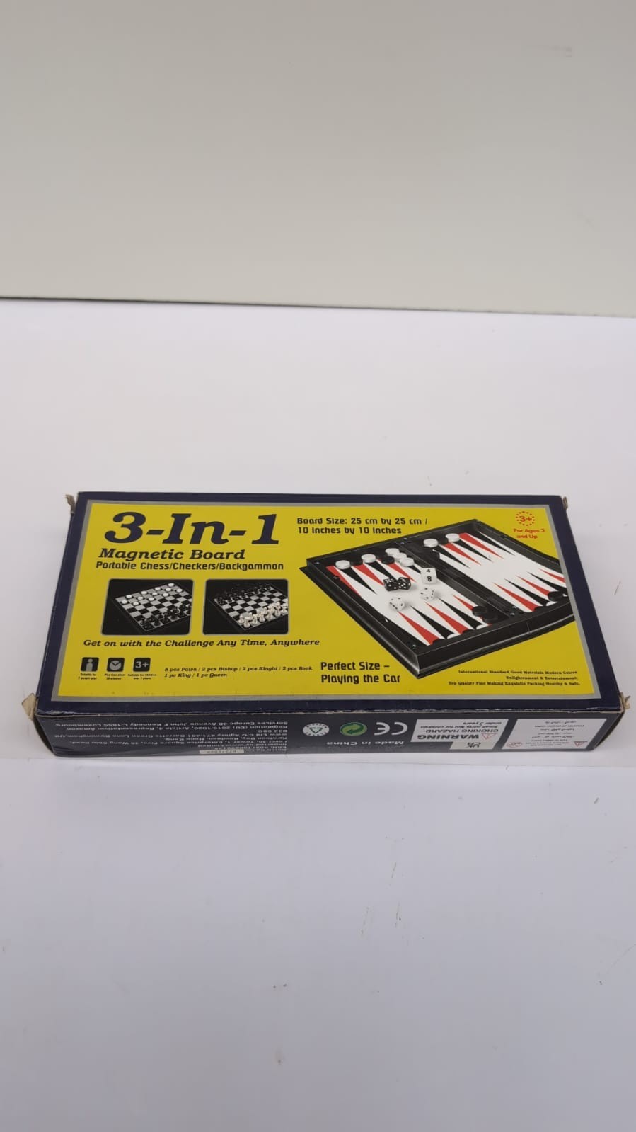 3 In 1 Magnetic Chess Checkers Board Game Set w/ Folding Board Game 10"