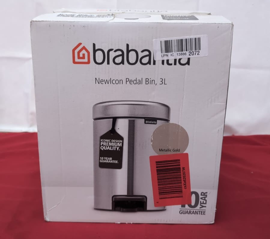 Brabantia NewIcon Pedal Bin 3L (Gold) Includes 4 out of 5 bin bags (BOX DAMAGED)