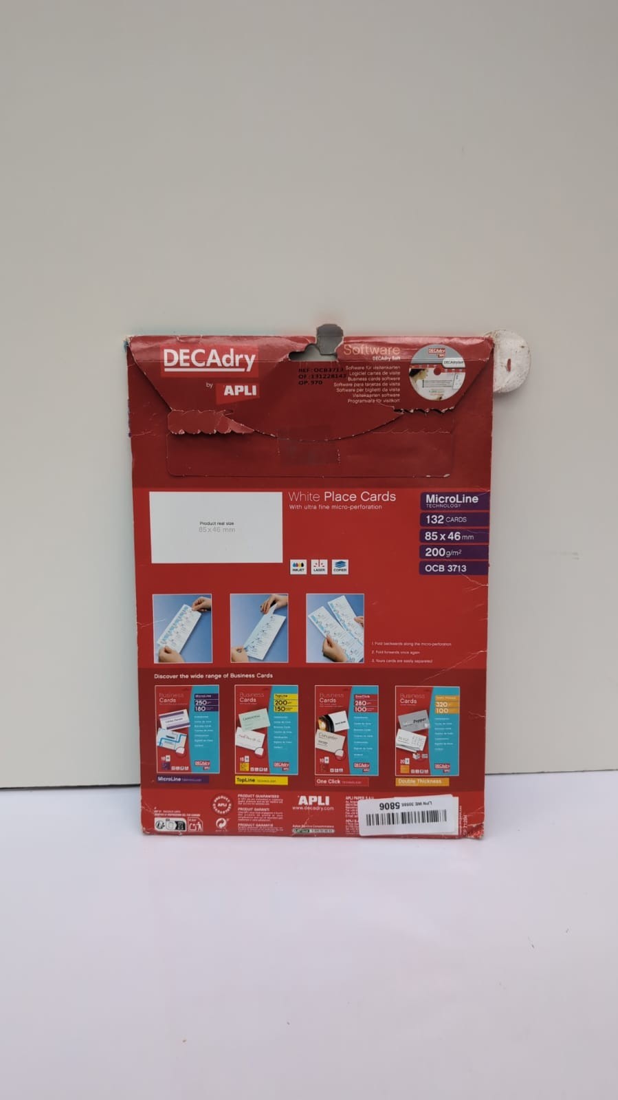 DECAdry Place Cards for Folding 6 per A4 Sheet 85x46mm whenFolded (pack damaged)