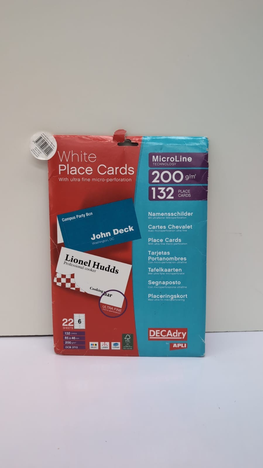 DECAdry Place Cards for Folding 6 per A4 Sheet 85x46mm whenFolded (pack damaged)