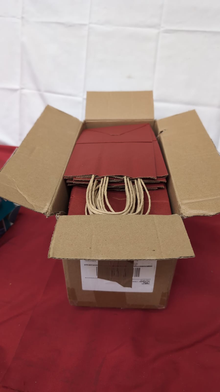 100Pack Red Paper with Handles Bulk Kraft Shopping Bags, Recyclable