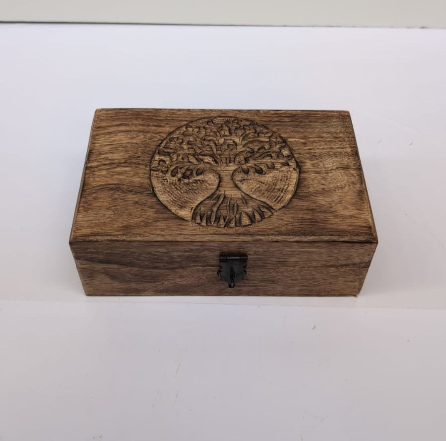 Handmade Mango Wood Tree of Life Engraving Beautifully Keepsake Box Jewellery