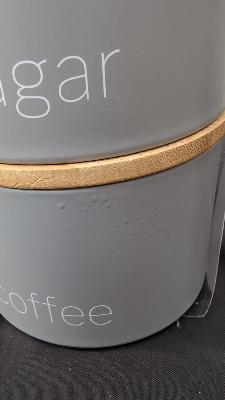 Contemporary Design Grey,Stacking Canisters( paint damaged on one container)
