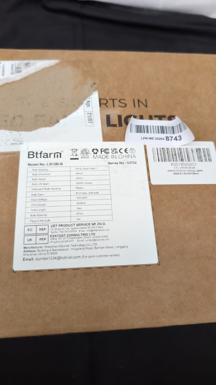 btfarm.Outdoor Festoon Lights Mains Powered,50+3 LED String Lights( plug broken)