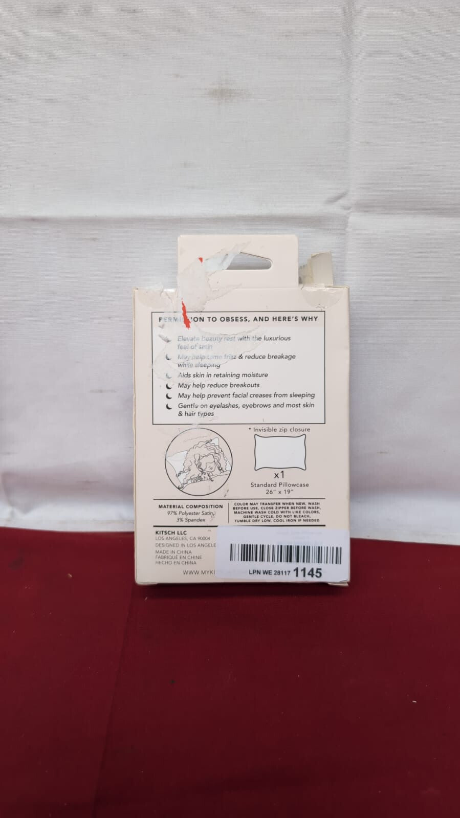 Kitsch Satin Pillowcase for Hair & Skin Softer Than Silk (packaging damaged)