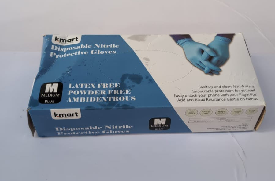 K-MART Disposable Gloves, Blue Nitrile Gloves M (BOX DAMAGED)