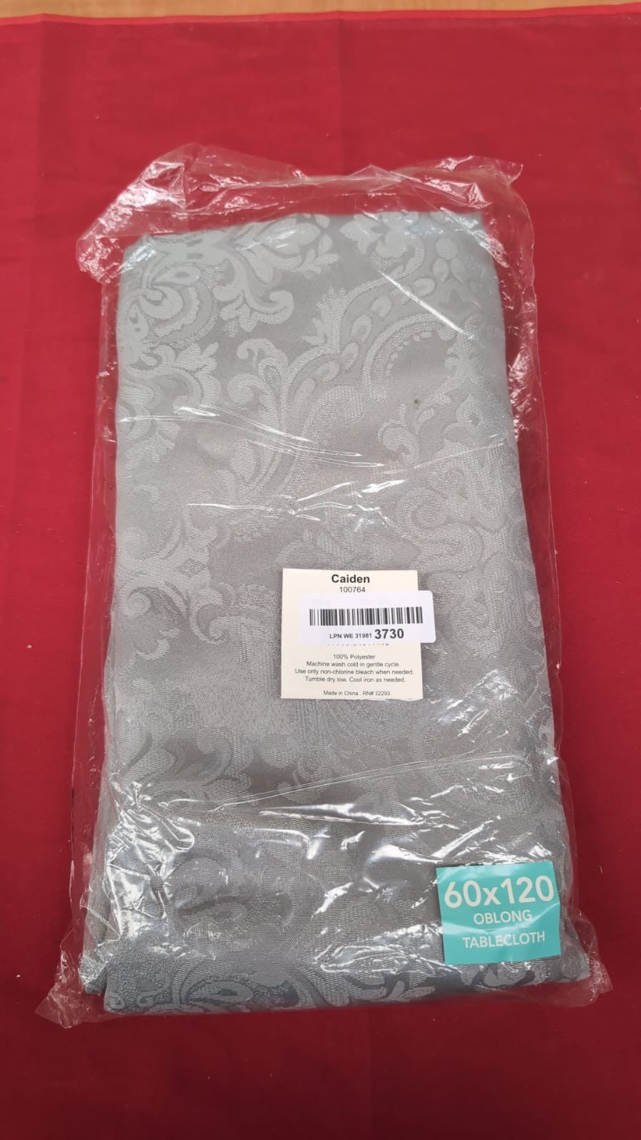 Damask Tablecloth, Polyester, Silver, 60" x 120" Oblong