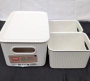 TATAY 7010901 Multipurpose Organizer Basket Set with Lid, 3X White, Medium