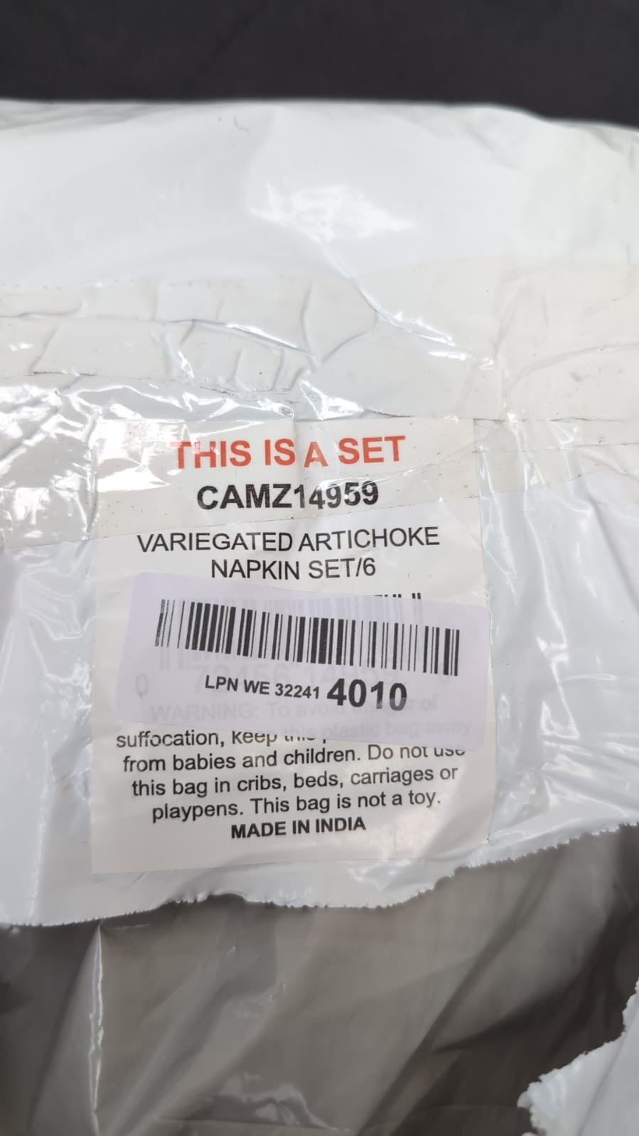 Variegated Tabletop Collection, Napkin Set,Artichoke Green, 6 Piece