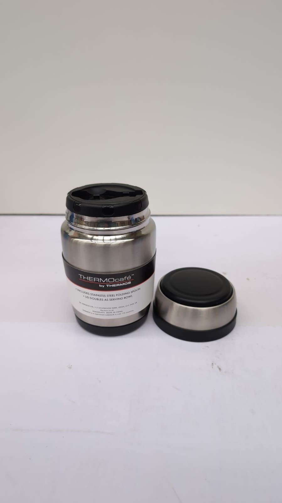 Thermos Curved Food Flask, Stainless Steel, 400 ml (missing foldable spoon)