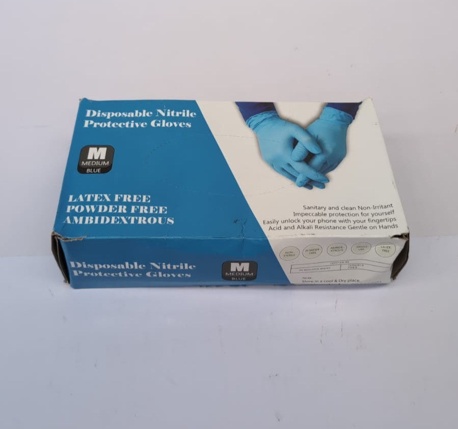 Powder Free Nitrile Gloves, Hand Disposable Gloves Blue 100, Medium(BOXDAMAGED)