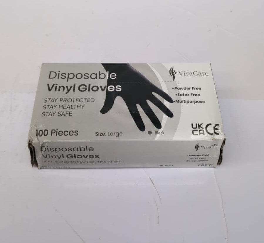 Black Disposable Gloves |Vinyl Gloves, Latex free Gloves Large, 1 Pack of 100