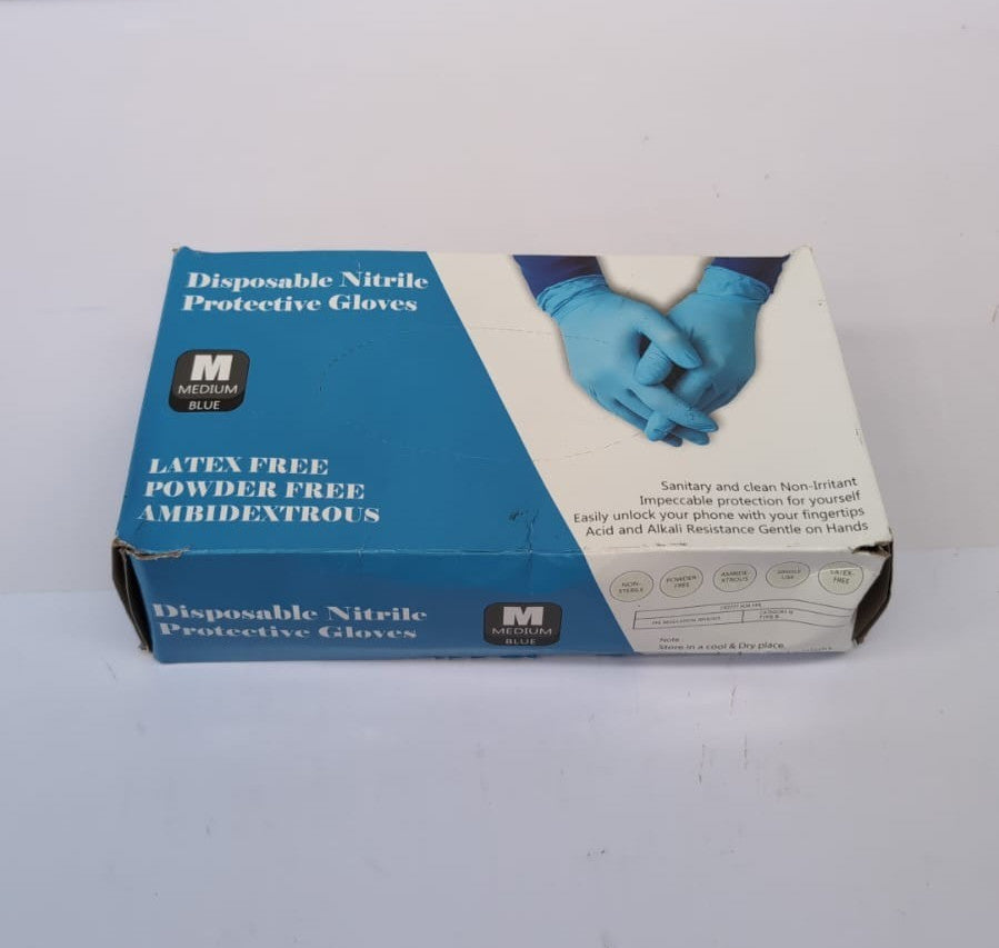 Pack of 100 Blue Ambidextrous Latex Free Disposable Gloves ,Large(box damaged)
