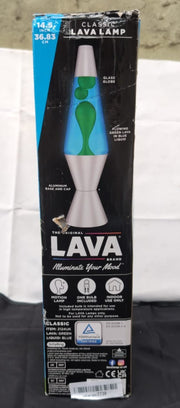 Lava Lamp 2124, Green Wax, Blue Liquid, Silver Base and Cap, Original 14.5 inch