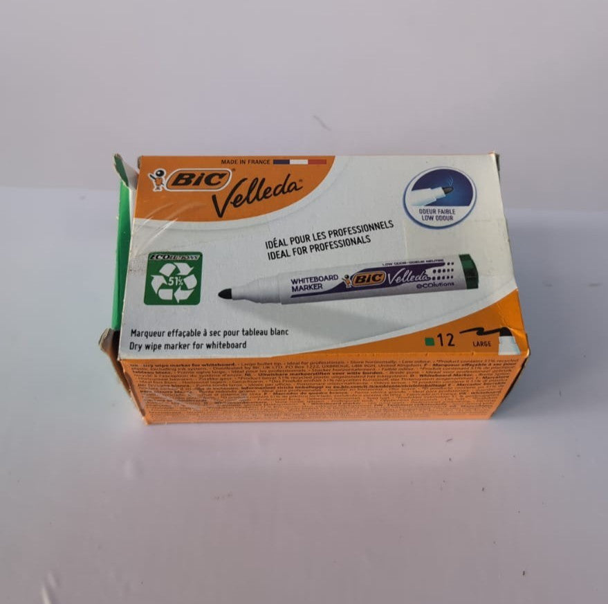 Bic Velleda Ecolutions Whiteboard Pens, Green Box of 12 (box damaged)