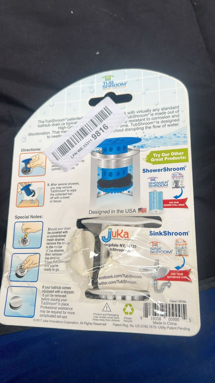 TubShroom Revolutionary Tub Drain Protector Hair Catcher, Silicone, White,