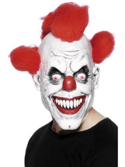 Smiffys Clown 3/4 Latex Mask, Red & White with Hair, Circus Fancy Dress, Clown Dress Up Masks