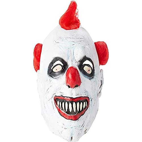 Smiffys Clown 3/4 Latex Mask, Red & White with Hair, Circus Fancy Dress, Clown Dress Up Masks