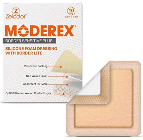 Moderex Thin Silicone Lite Foam Dressing with Border for Light to Moderate exuding Wounds for Sensitive Skin Painless Removal High Absorbency Bed Pressure Sore Leg and Diabetic Ulcer