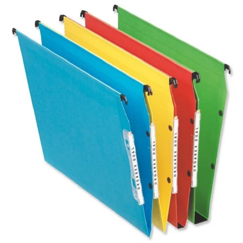 Esselte Dual Vertical Suspension Files, A4, Pack of 25 Connectable Files, Tabs Included, Orgarex Range