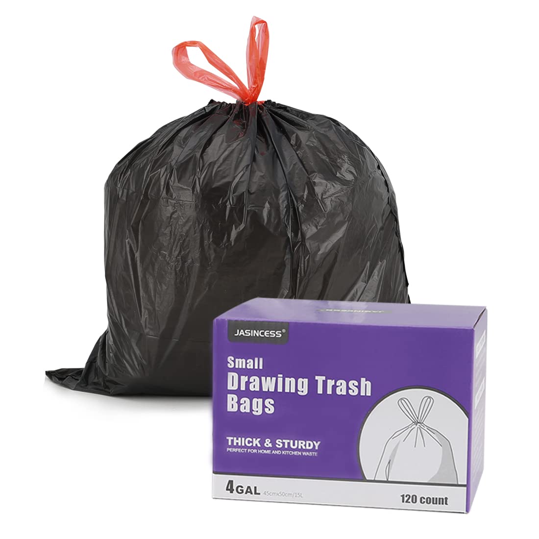 JASINCESS 3- 4 Gallon Drawstring Small Trash Bags- Thick Multi purpose Garbage Bags For home office kitchen (Black-120)