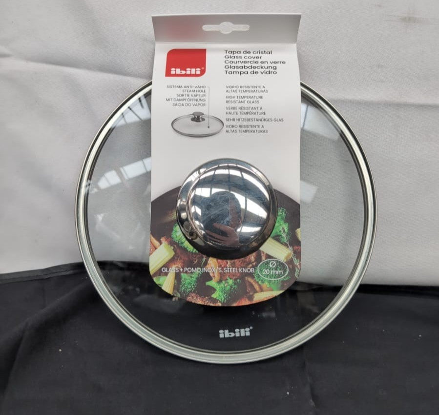 IBILI- Glass Lid With Stainless Steel Knob, 20 Cm (Scuffed knob)