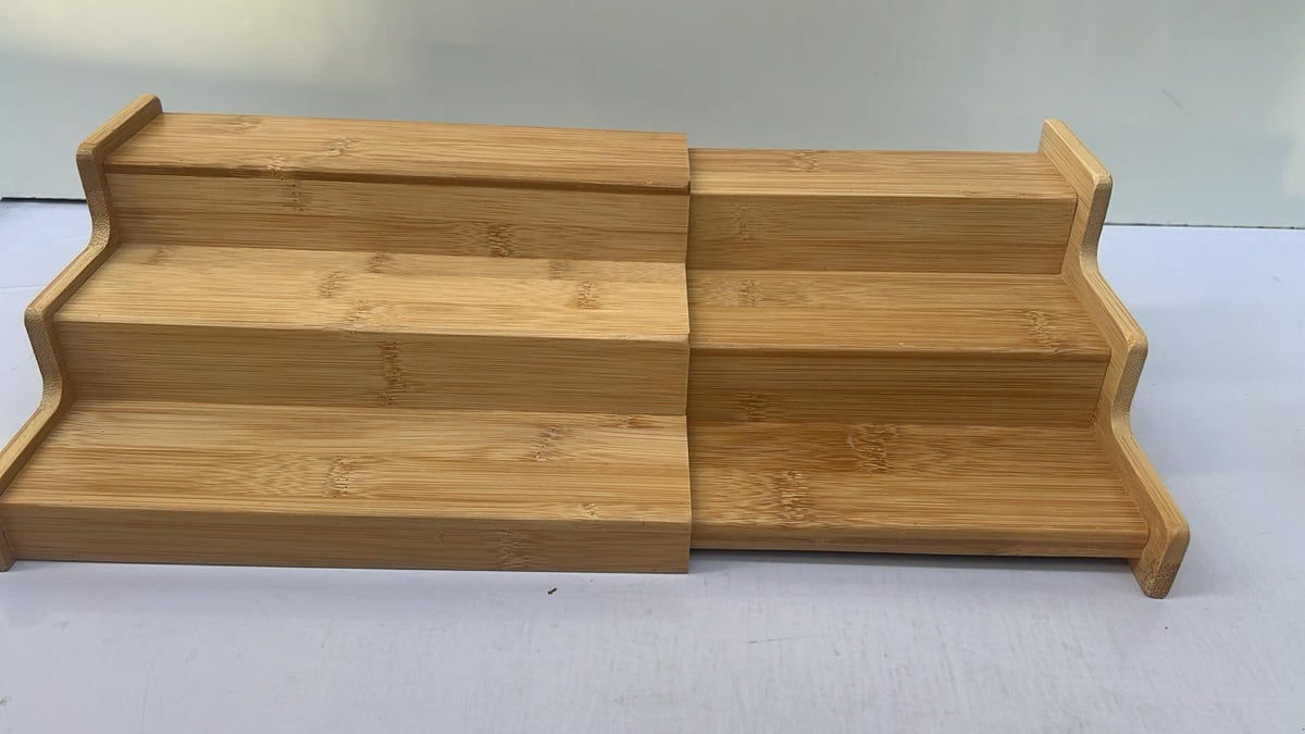 3-Tier Extendable Spice Rack, Bamboo Step Shelf Storage Holder