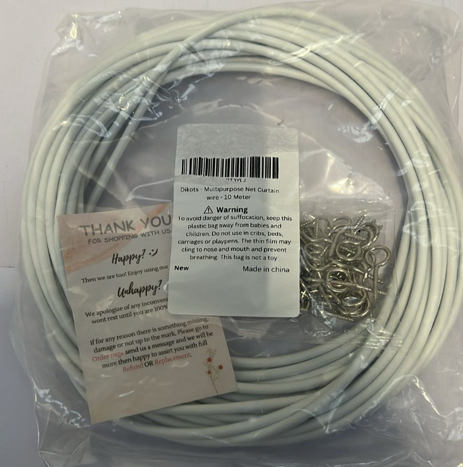 Net Curtain Wire and Hooks Set - 10M Curtain wire kit