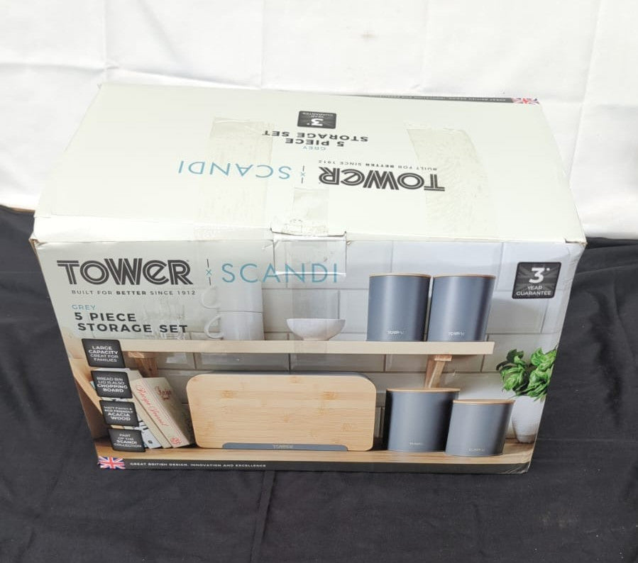 Tower Scandi 5 Piece Bamboo Storage Set,Grey,(Box damaged)