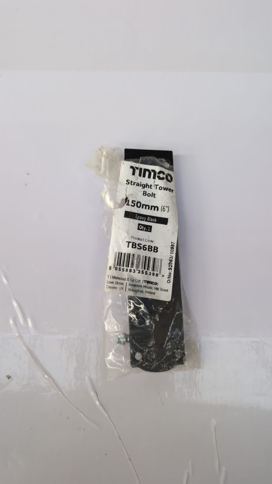 TIMCO Straight Tower Bolt - Black - 6" - (PACKAGING DAMAGED)