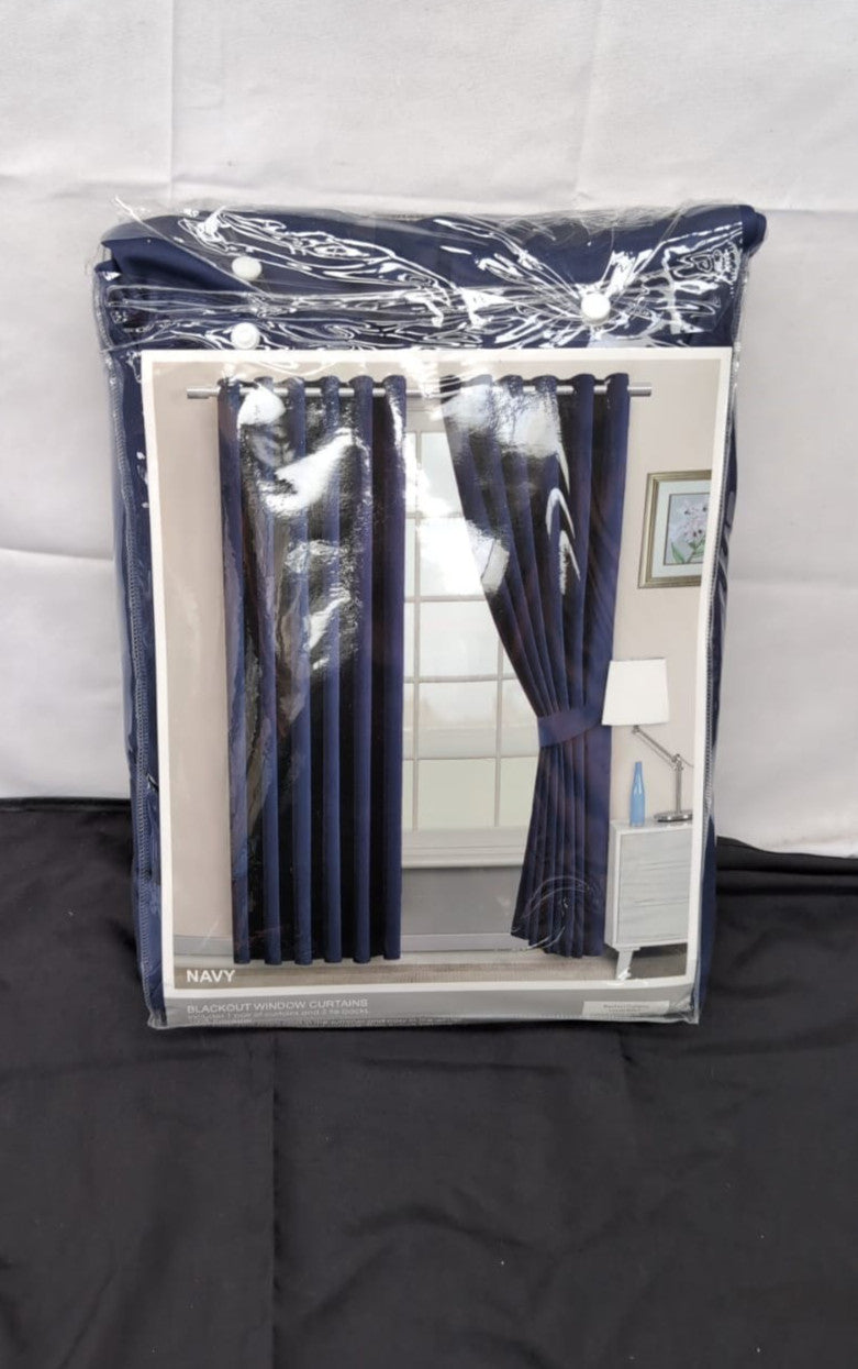 Blackout Curtains for Bedroom - Navy Eyelet Curtains Living Room 46 x 54 Inch