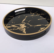 Round Decorative Coffee Tray Marble Pattern Serving  Tray with Handles 30cm